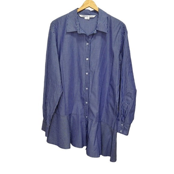 Veronica Beard Gilda Asymmetric Striped Cotton Shirt Size 10 - Picture 4 of 14